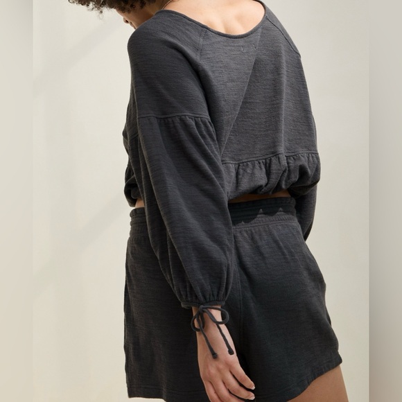 Aerie Dark Gray Cropped Sweatshirt with Tie Cuffs - Picture 4 of 7